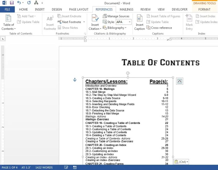 Cara membuat daftar isi manual