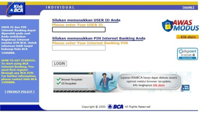 Cara daftar klik bca online