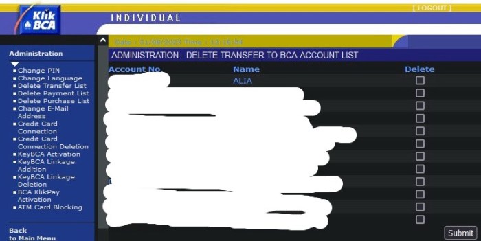 Cara menghapus daftar rekening di bca