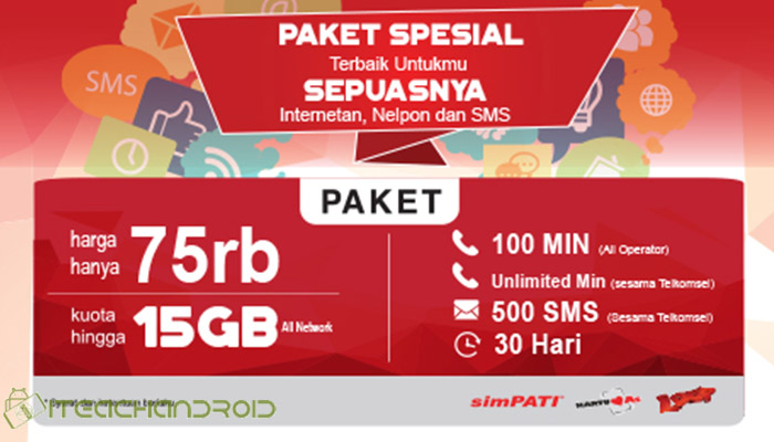 Cara daftar paket combo telkomsel 15gb 75000